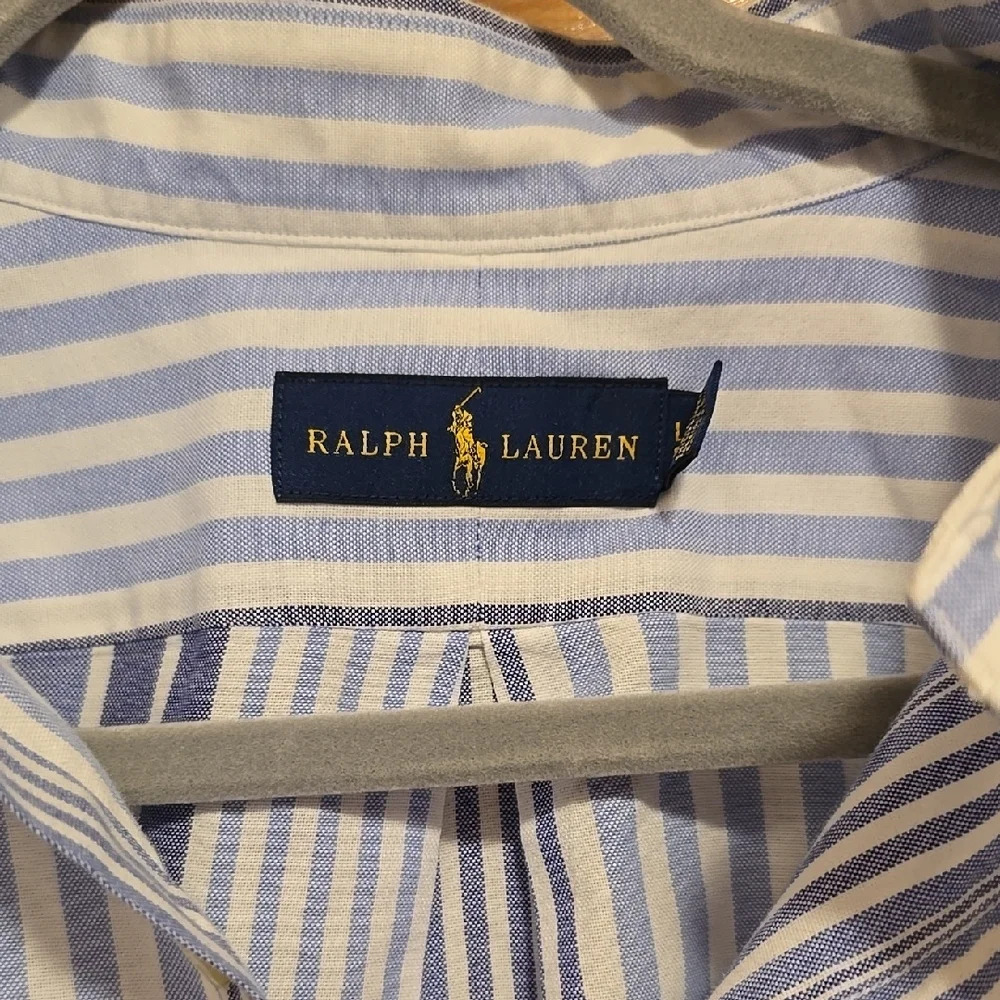 Ralph Lauren Long Sleeve Blue and White Striped Shirt L - Picture 2 of 4